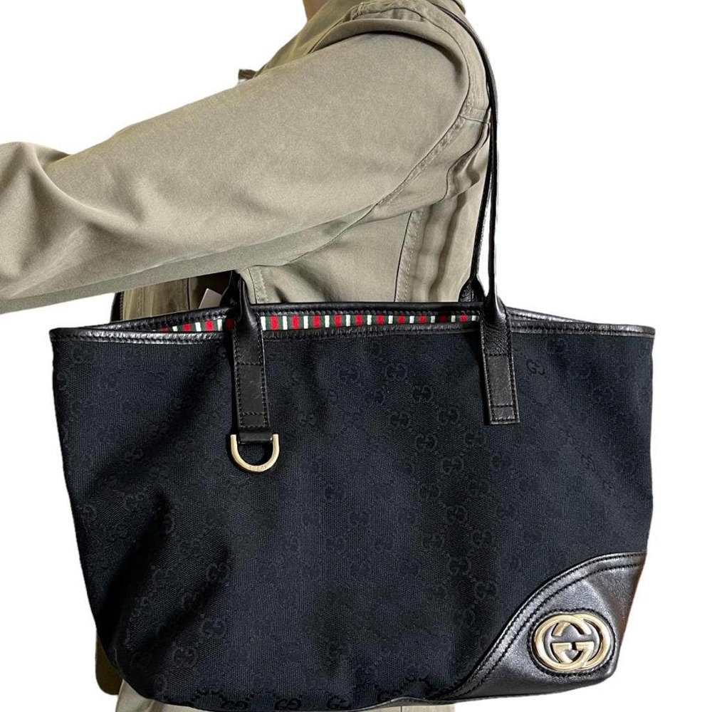 💎✨Authentic✨💎Gucci New Britt Black Jacquard & Leather Tote Bag